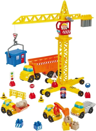 Ecoiffier Abrick construction-site set with crane, vehicles and accessories