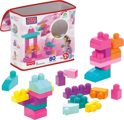Sac First Builders MEGA BLOKS de 80 briques roses et pastel
