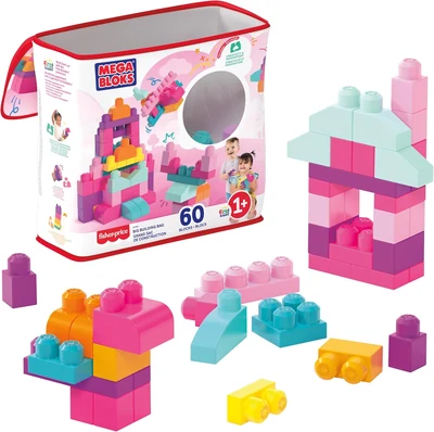 Sac MEGA BLOKS de 60 briques roses et pastel