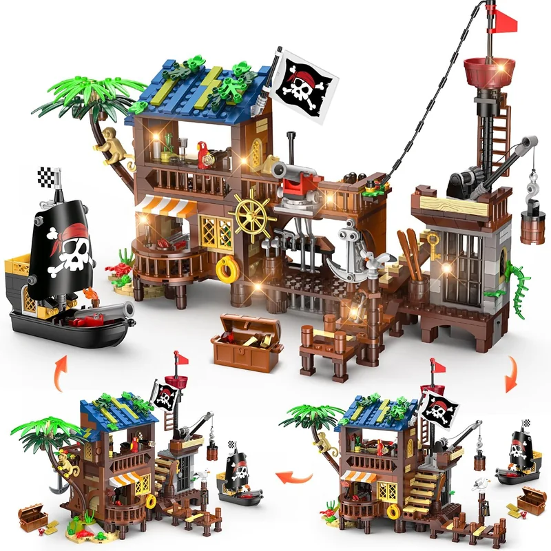 HOGOKIDS jeu de construction pirate 3-en-1 avec éclairage LED