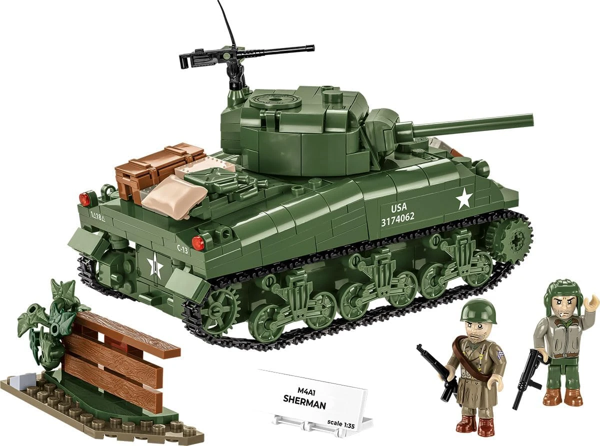 COBI M4A Sherman Panzer mit drei Figuren, Barrikade und Namensschild